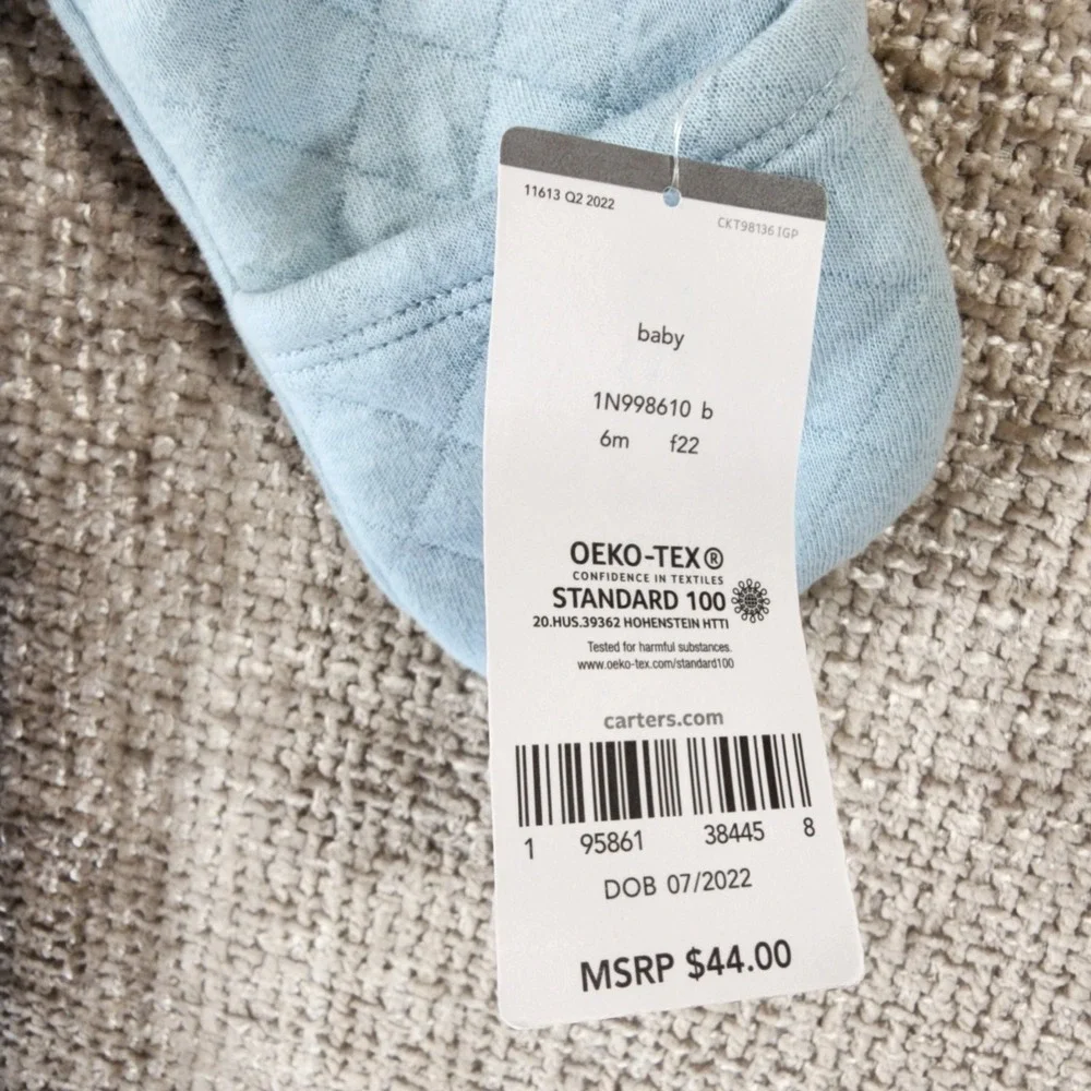 Carters Soft Blue Quilted Snowsuit Winter Outerwear Size 6 Months Hooded NWT